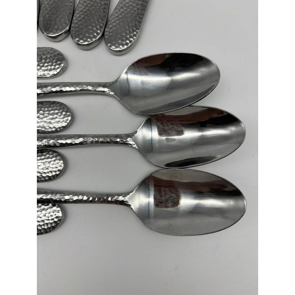 Oneida Tibet Flatware 15pc Silver Hammered Texture Stainless Steel Knives Spoon‎